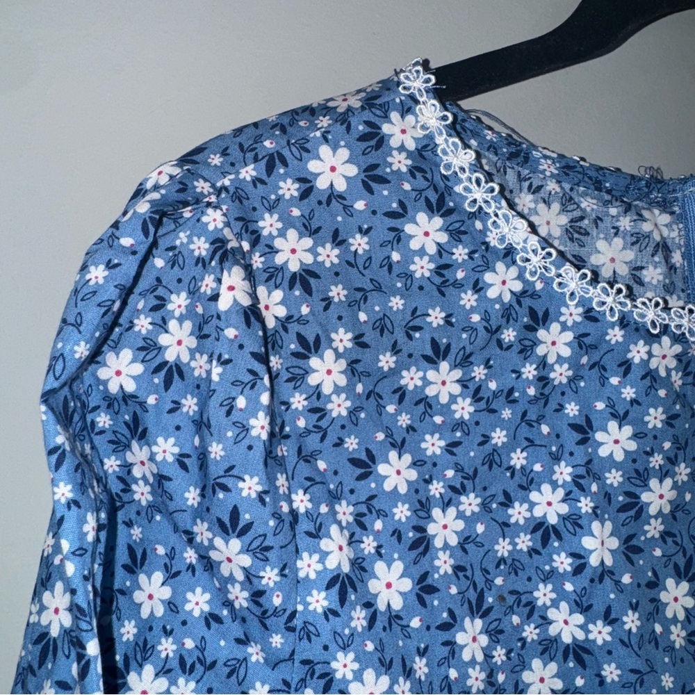 Scarlet Darkness Blue Floral Maxi‎ Dress Long Sleeve Lace Trim Womens M - Picture 4 of 6